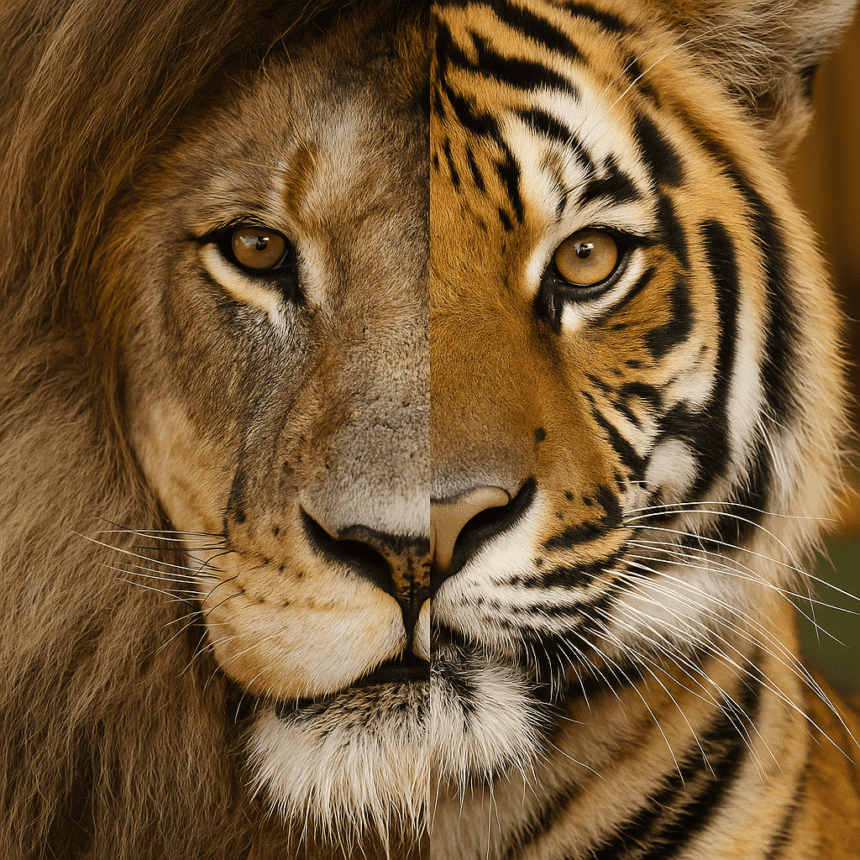 Laukinis liūtas ir tigras: kuo šie plėšrūnai panašūs ir kuo skiriasi?