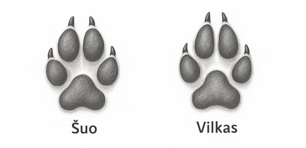 Pagrindiniai skirtumai tarp šuns ir vilko pėdų