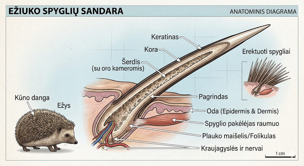 Ežio spyglių sandara ir paskirtis: kaip jie saugo gyvūną