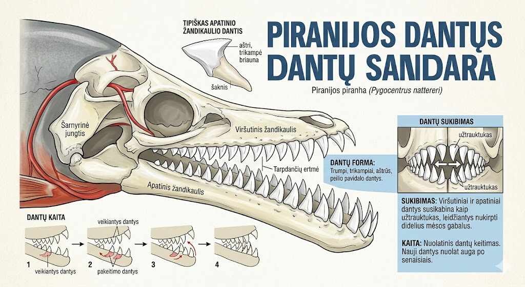 Piranijų dantys: sandara, aštrumas ir įdomūs faktai